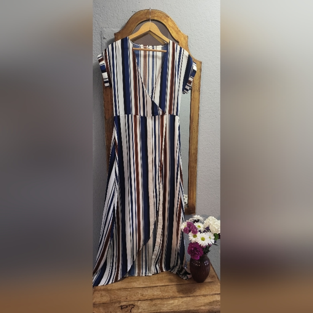 Vintage s9ft cotton brown striped dress